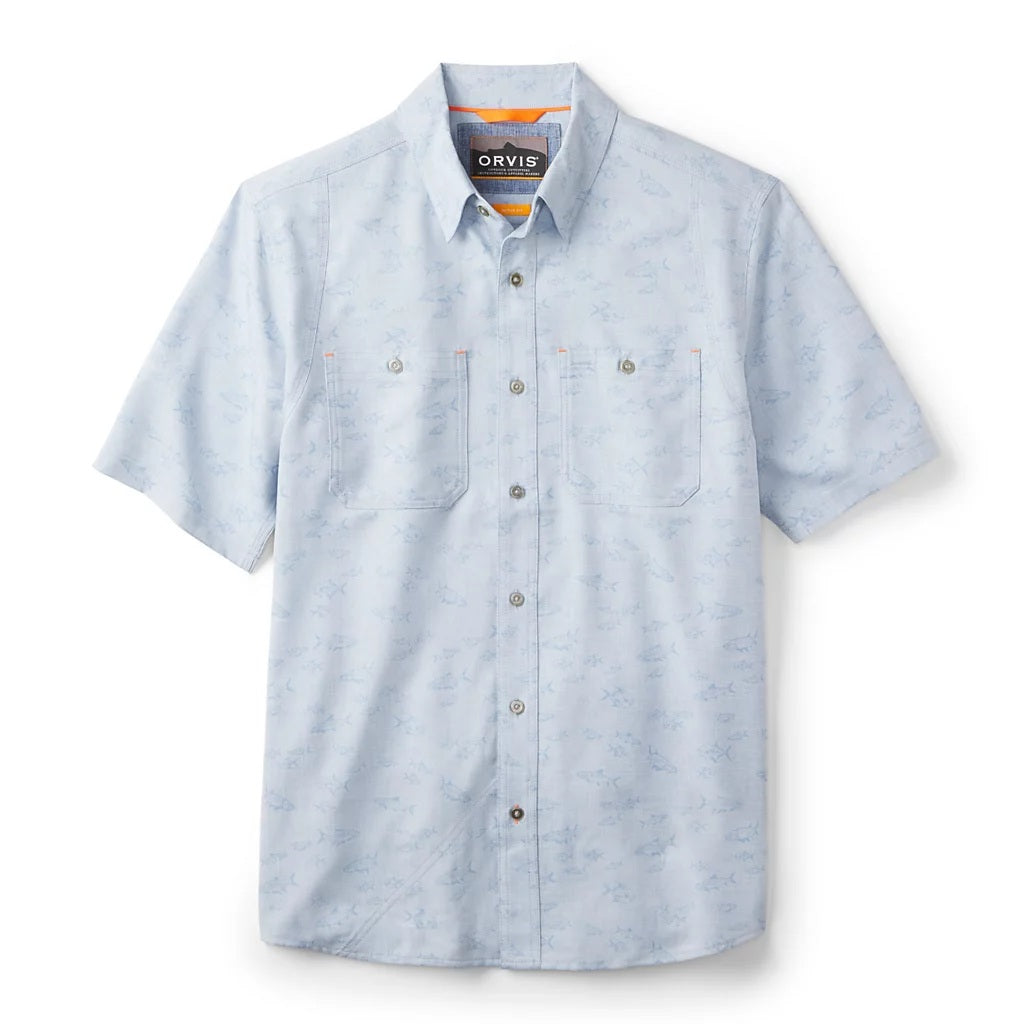 Tech Chambray Performance Work Shirt- Blue Fog Saltwater Fish Print