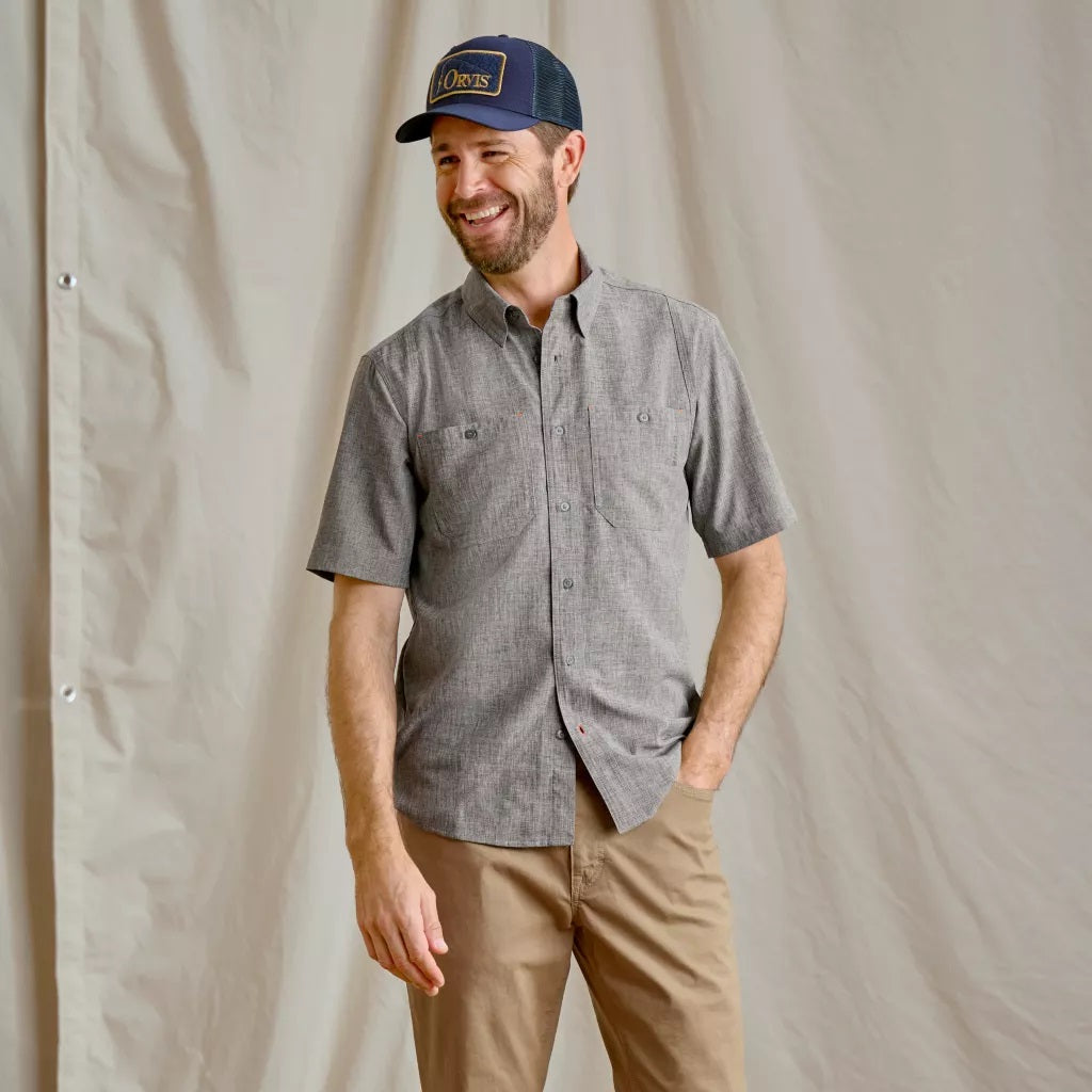 Tech Chambray Short Sleeve Work Shirt- Moss
