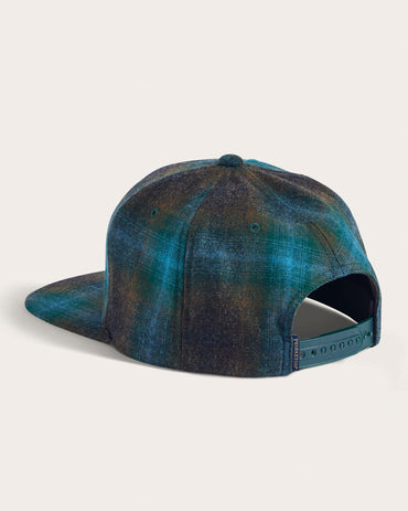 Plaid Flat Brim Hat- Teal/Charcoal Ombre