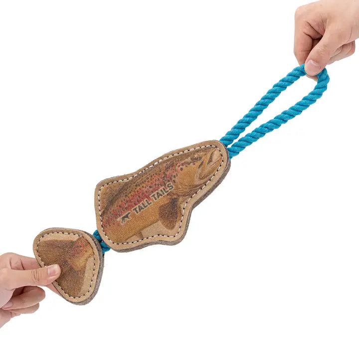 Natural Leather Jointed Trout Tug Dog Toy