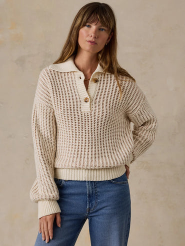 Women's Heirloom Cotton Sweater Polo - Cream