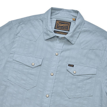 H Bar B Snapshirt- Eyelet Stripe Sky Blue