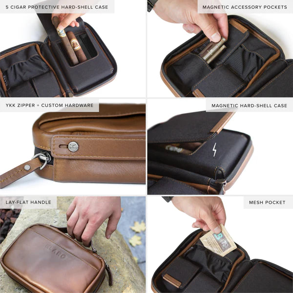 Personalized Full Grain Leather Cigar Case Travel Storage Cigar