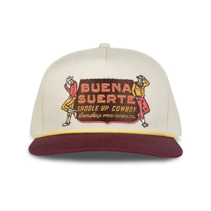 Buena Suerte Hat- Cream/Maroon