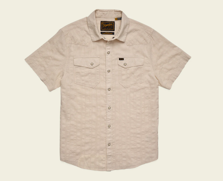 H Bar B Snapshirt- Eyelet Stripe/Off White