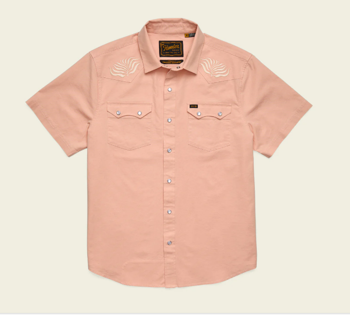 Crosscut Deluxe Short Sleeve Snapshirt- Seagrass/Coral Oxford