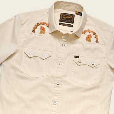 Crosscut Deluxe Short Sleeve Snapshirt- Fowl Play/Off White Dobby