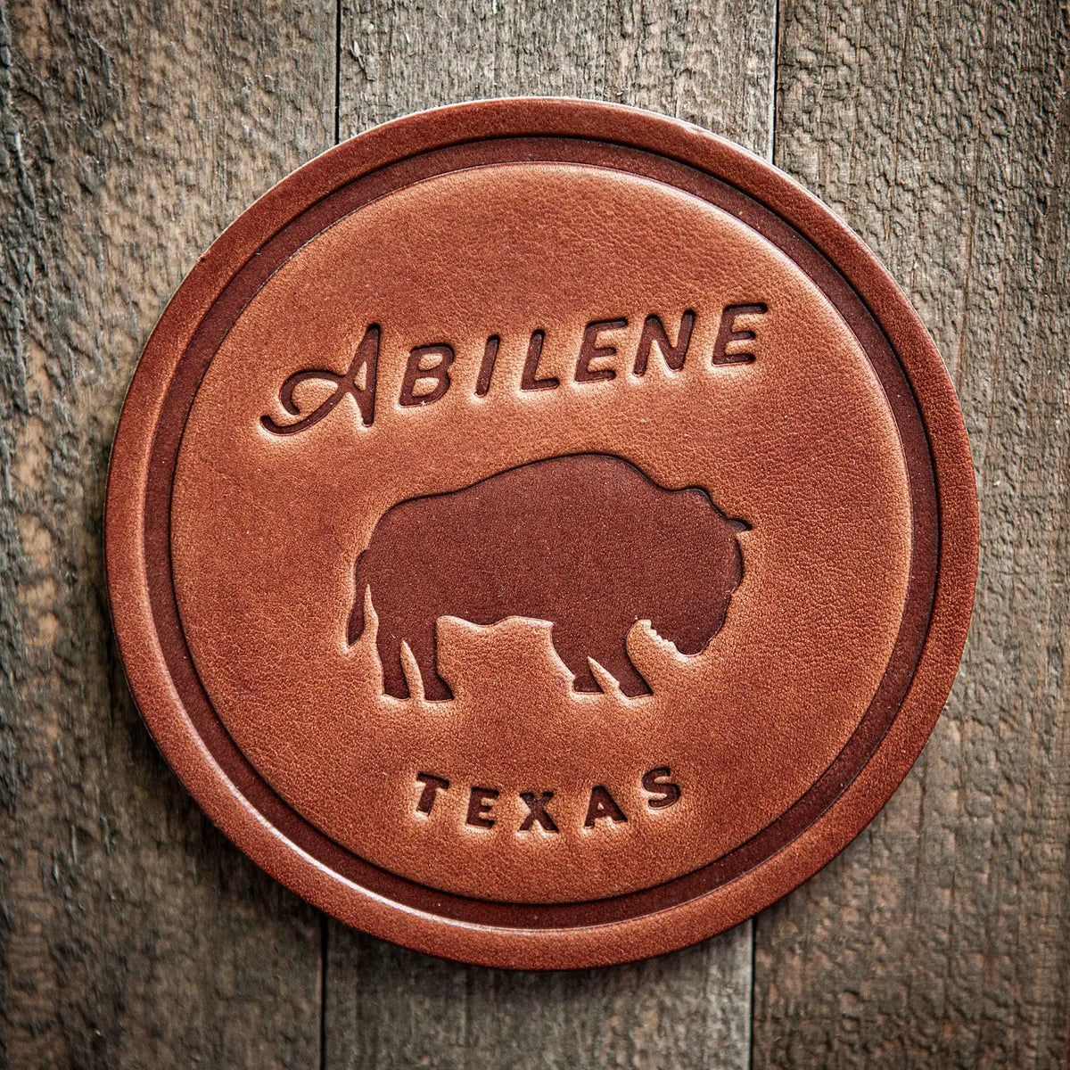 Abilene Texas Bison Leather Coaster