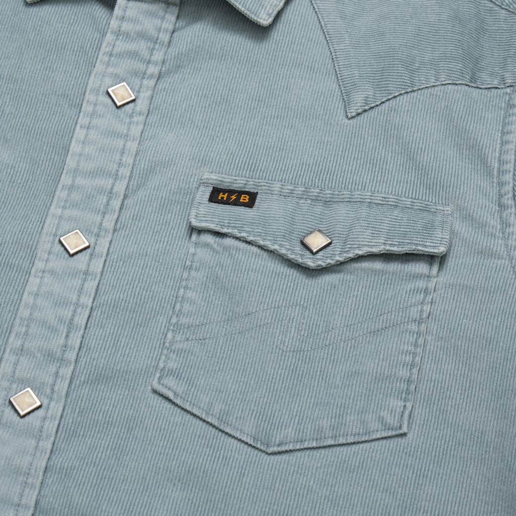 Banning Corduroy Long Sleeve Snapshirt- Iron Blue