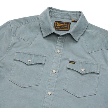 Banning Corduroy Long Sleeve Snapshirt- Iron Blue