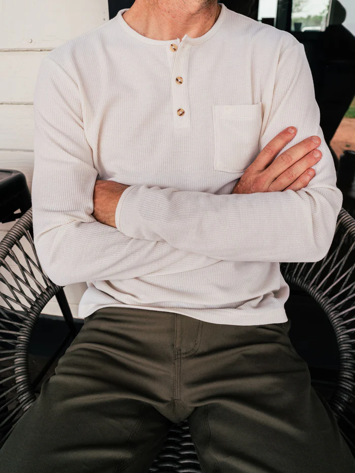 Waffle Henley Long Sleeve Shirt- Birch