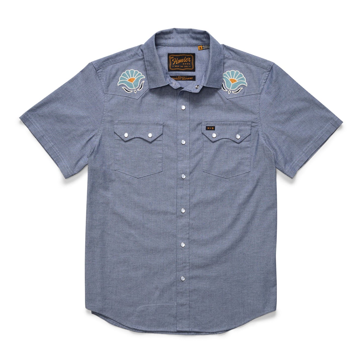 Crosscut Deluxe Short Sleeve Snapshirt- Fresh Blooms/Indigo
