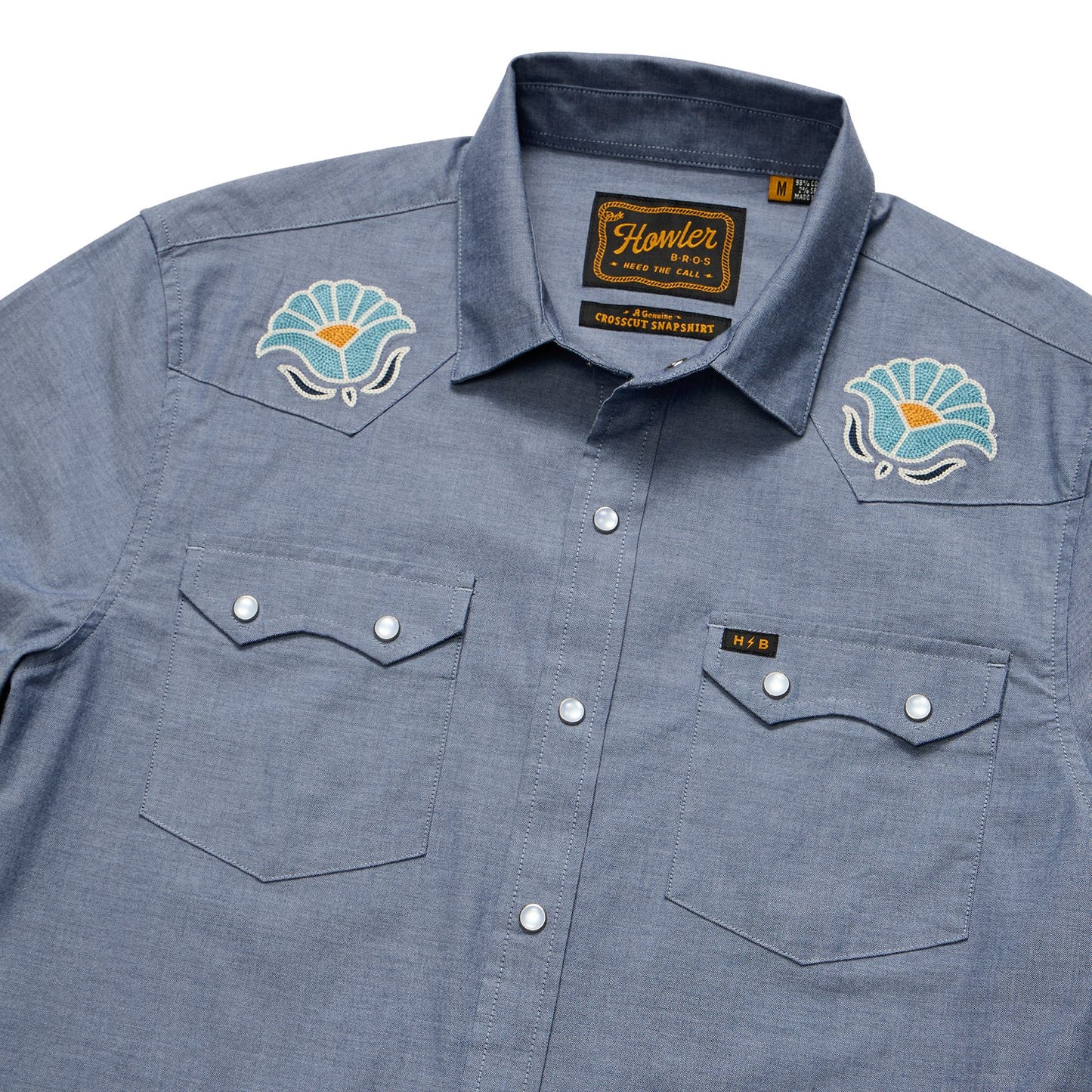 Crosscut Deluxe Short Sleeve Snapshirt- Fresh Blooms/Indigo