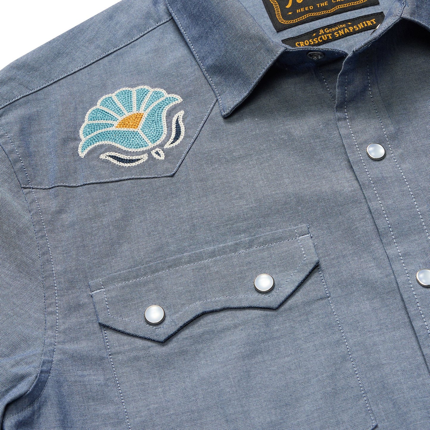 Crosscut Deluxe Short Sleeve Snapshirt- Fresh Blooms/Indigo