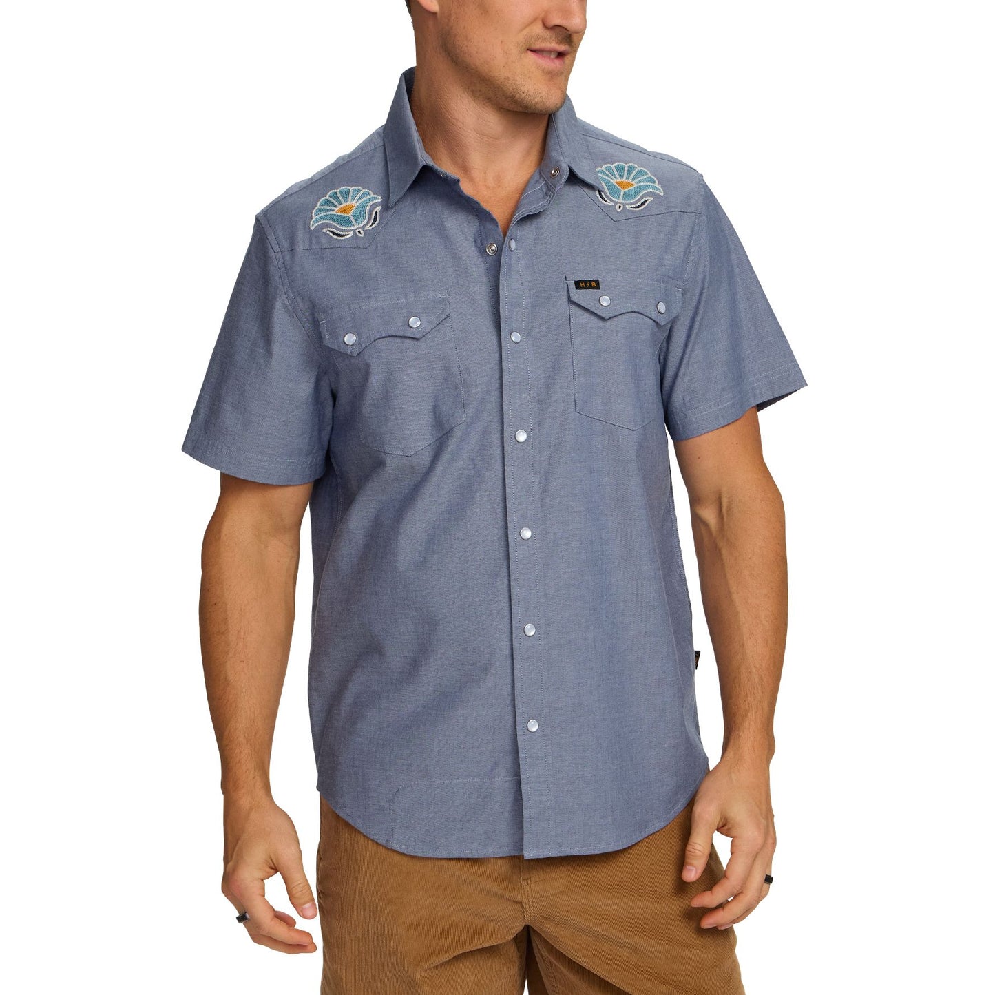 Crosscut Deluxe Short Sleeve Snapshirt- Fresh Blooms/Indigo