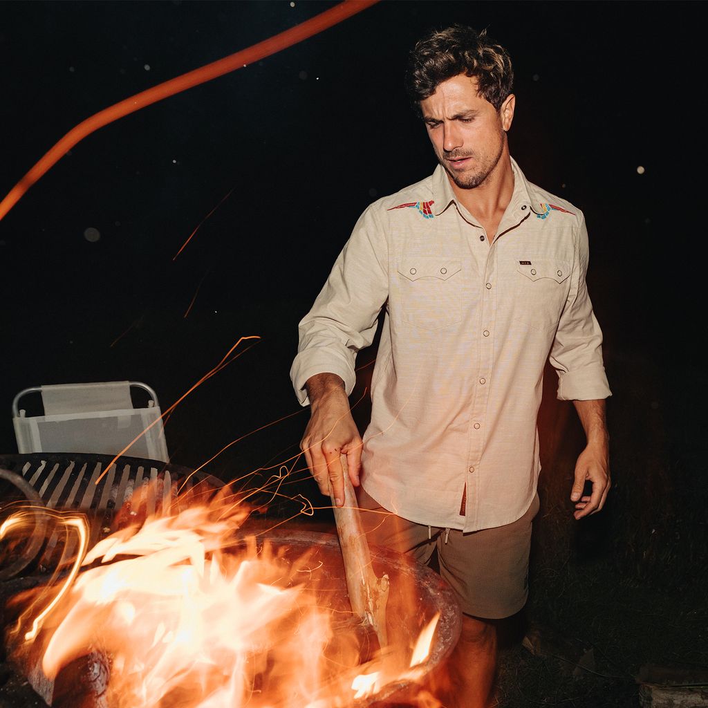 Crosscut Deluxe Long Sleeve Shirt- Parrot Patrol: Dune Chambray