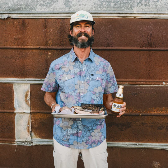 H Bar B Short Sleeve Snapshirt- Flower Power/Blues