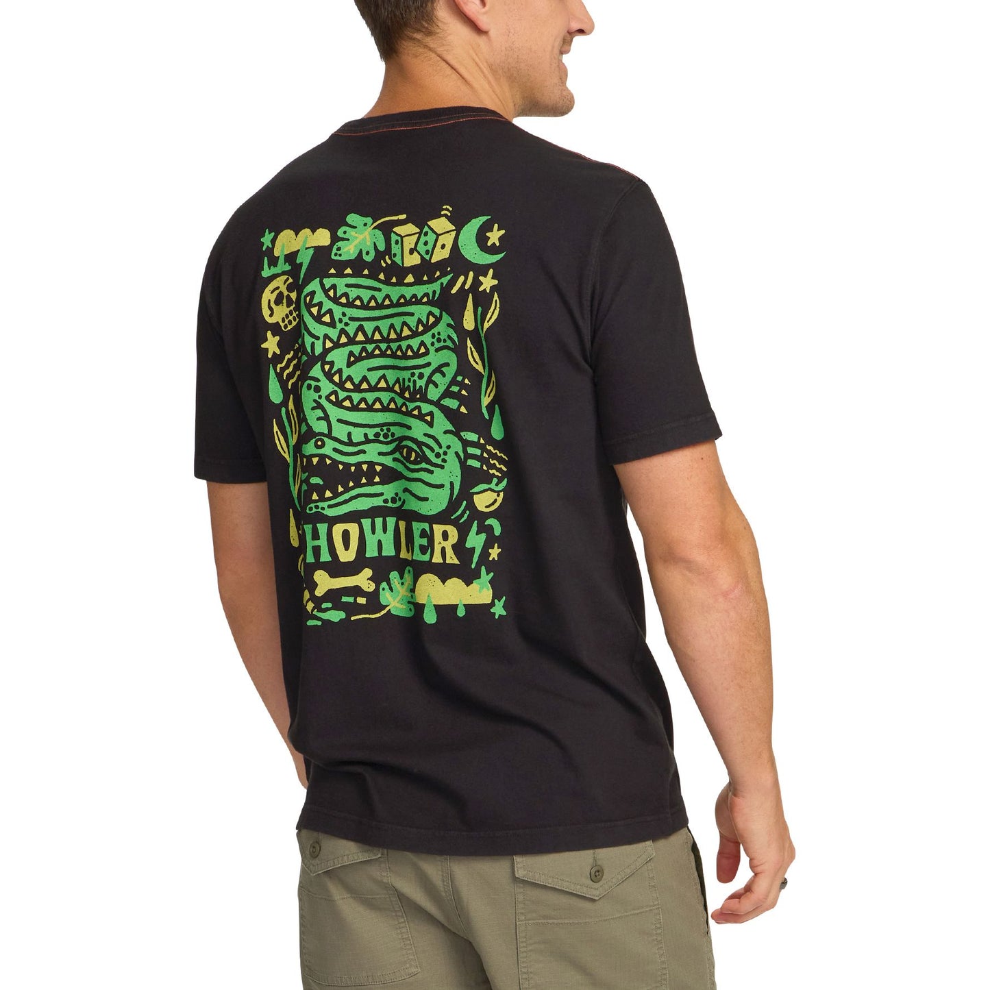 Slithering Gators Cotton Pocket T-Shirt- Black
