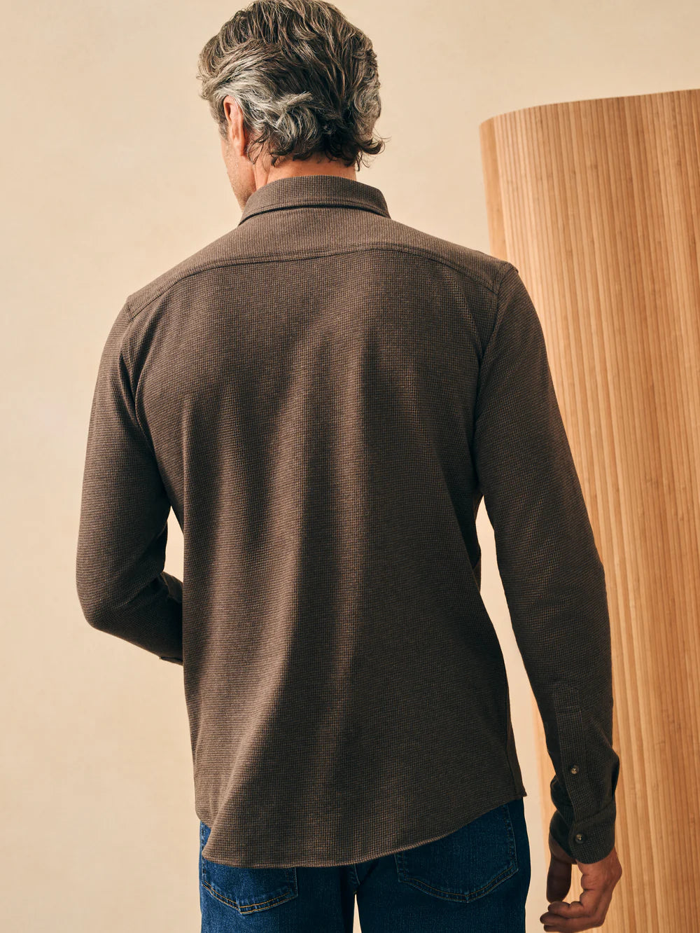 Houndstooth Knit Shirt- Brown