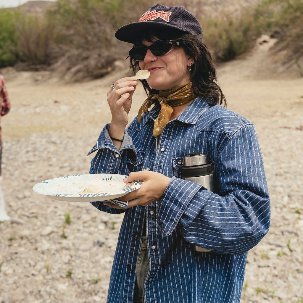 Dust Up Denim Snapshirt- Merle Stripe