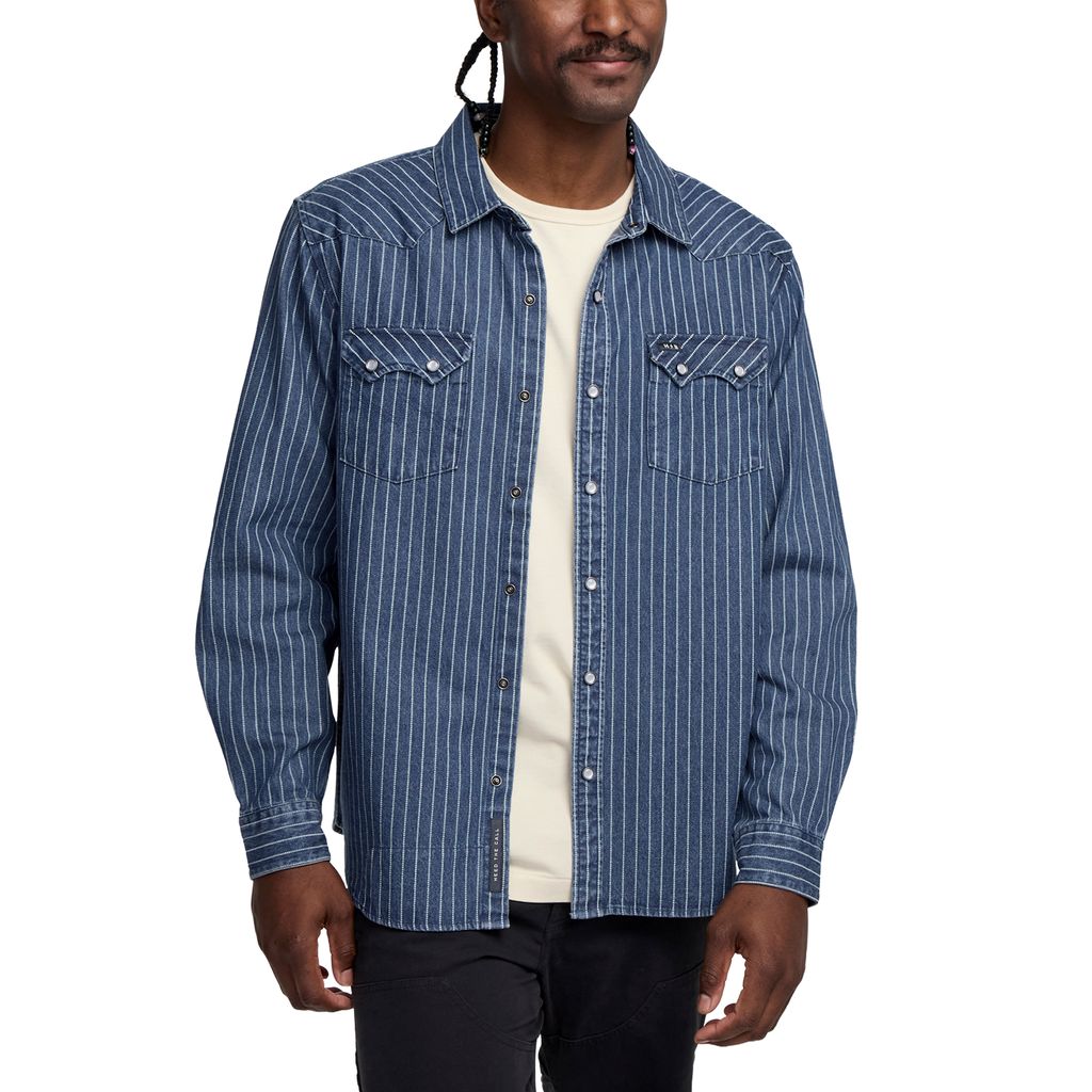 Dust Up Denim Snapshirt- Merle Stripe
