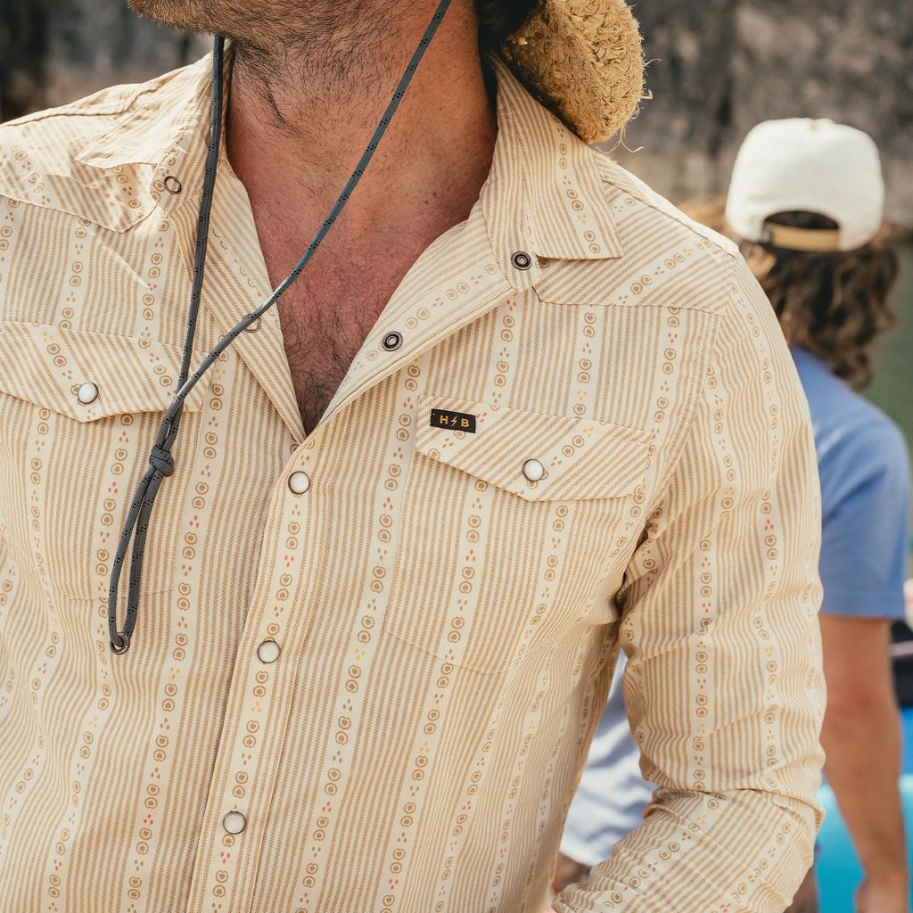 H Bar B Tech Long Sleeve Shirt- Mosquero Stripe/Brown Rice