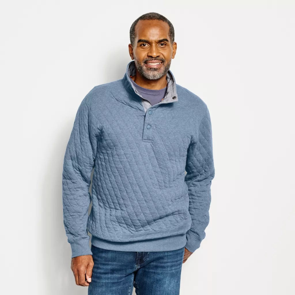 Quilted Snap Sweatshirt- Dusty Blue