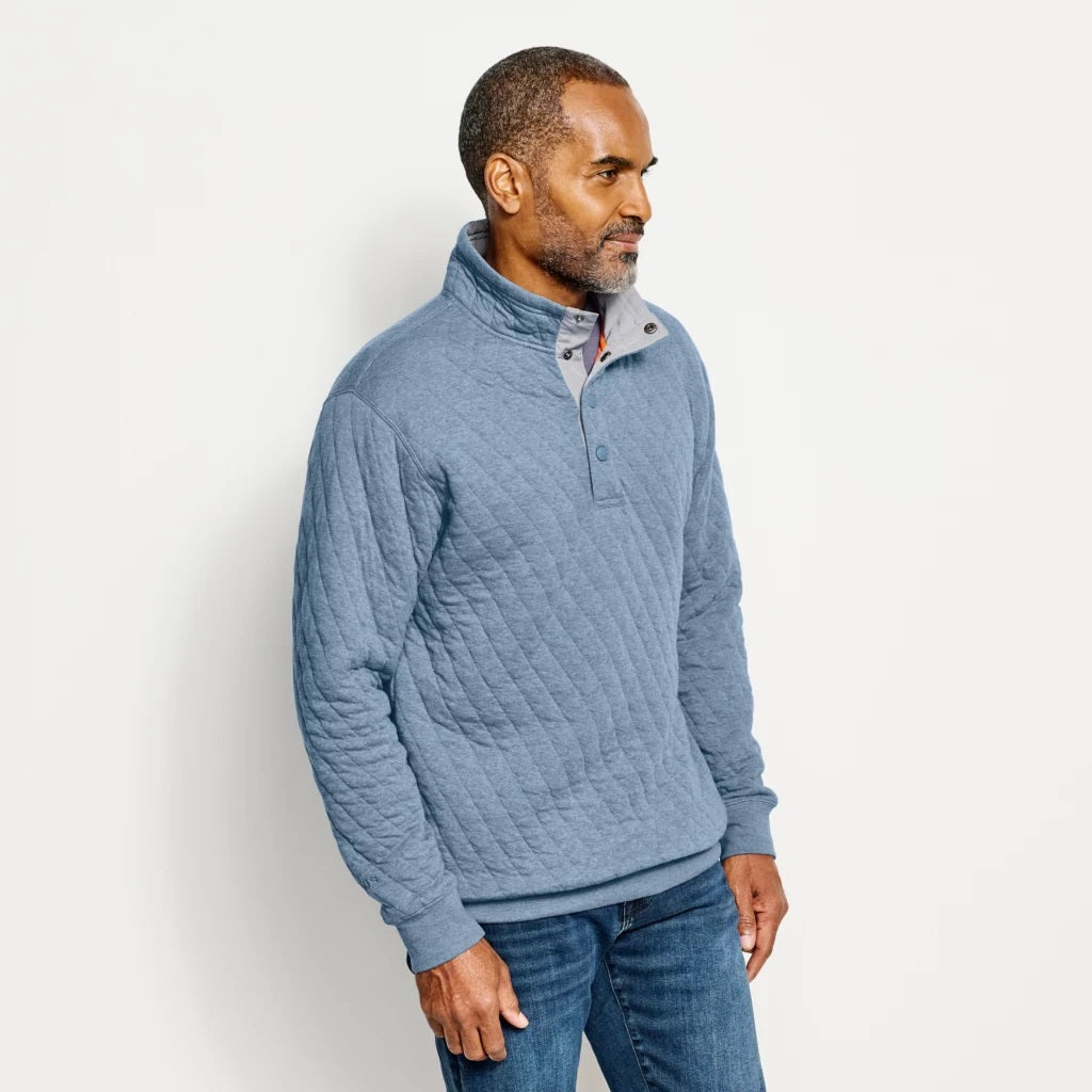 Quilted Snap Sweatshirt- Dusty Blue