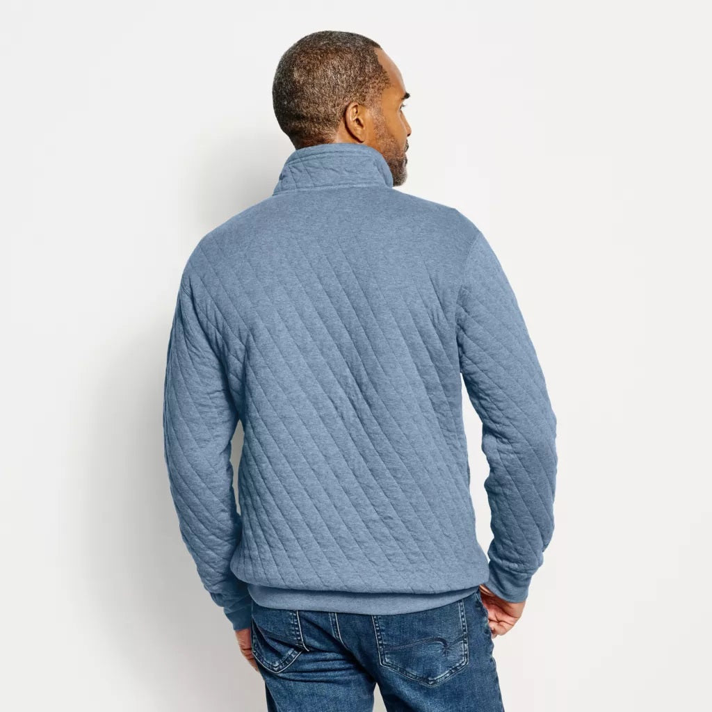 Quilted Snap Sweatshirt- Dusty Blue