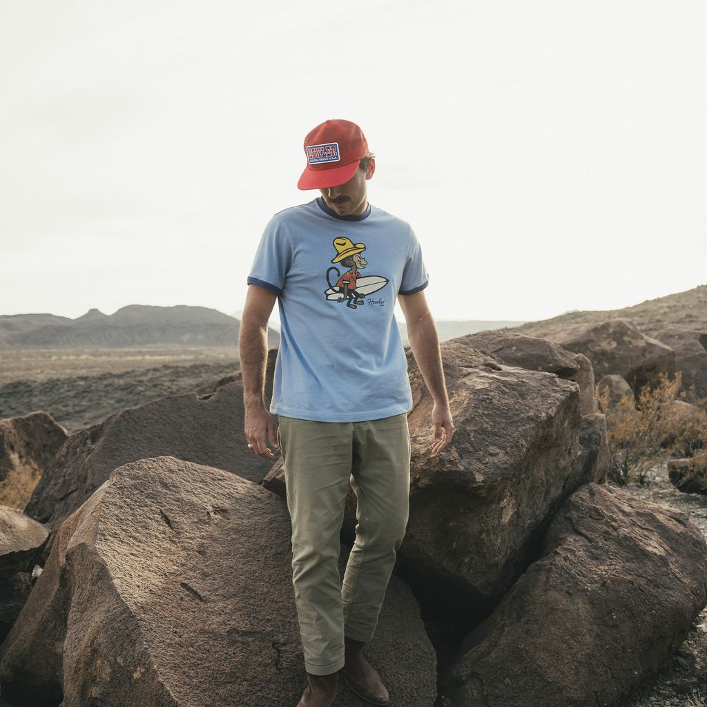 El Monito Surfs Ringer T-Shirt- Light Blue Heather