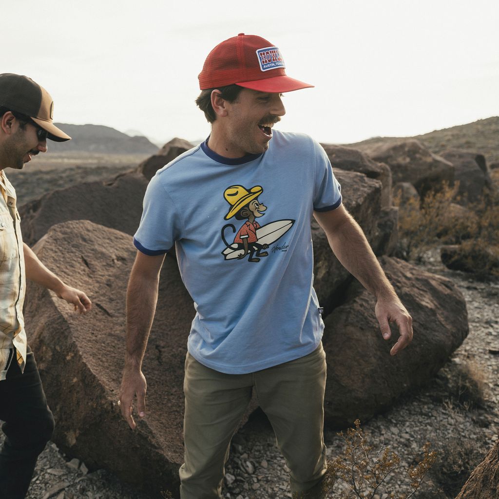 El Monito Surfs Ringer T-Shirt- Light Blue Heather