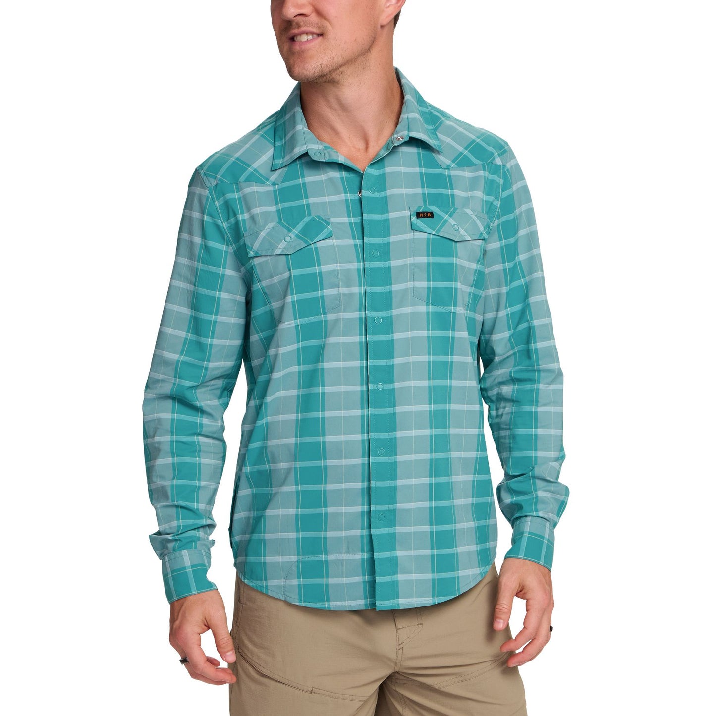 H Bar B Tech Long Sleeve Shirt- Braden Plaid/Teal