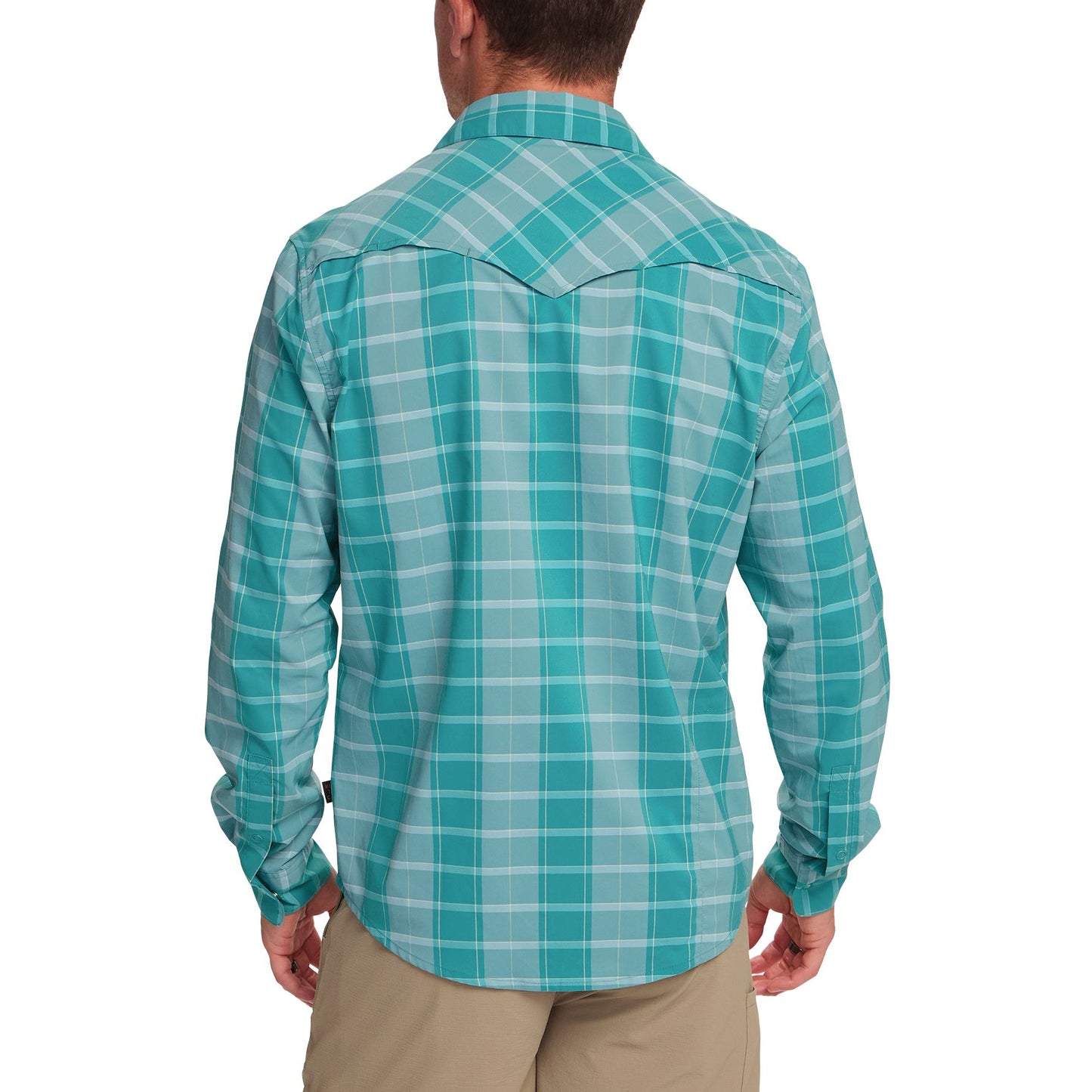 H Bar B Tech Long Sleeve Shirt- Braden Plaid/Teal
