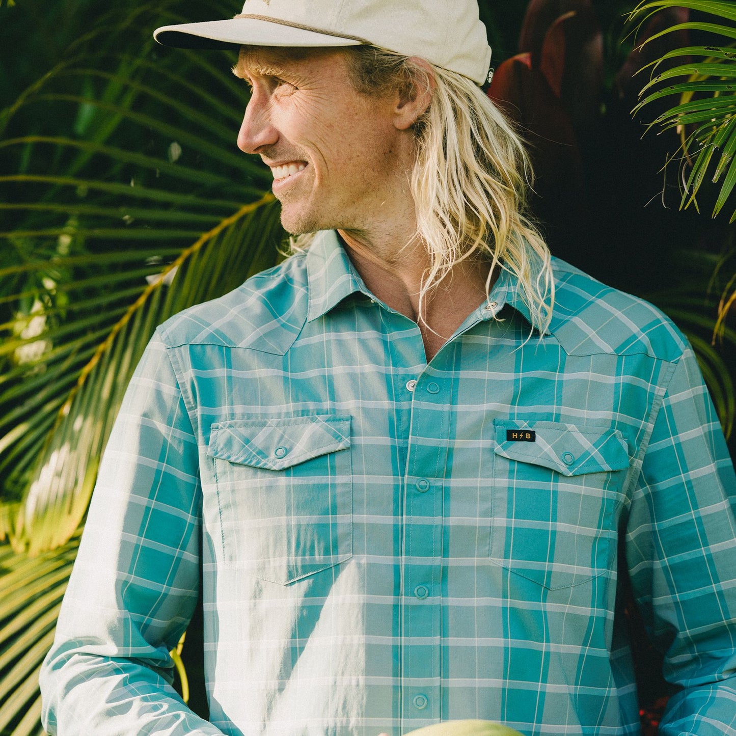 H Bar B Tech Long Sleeve Shirt- Braden Plaid/Teal