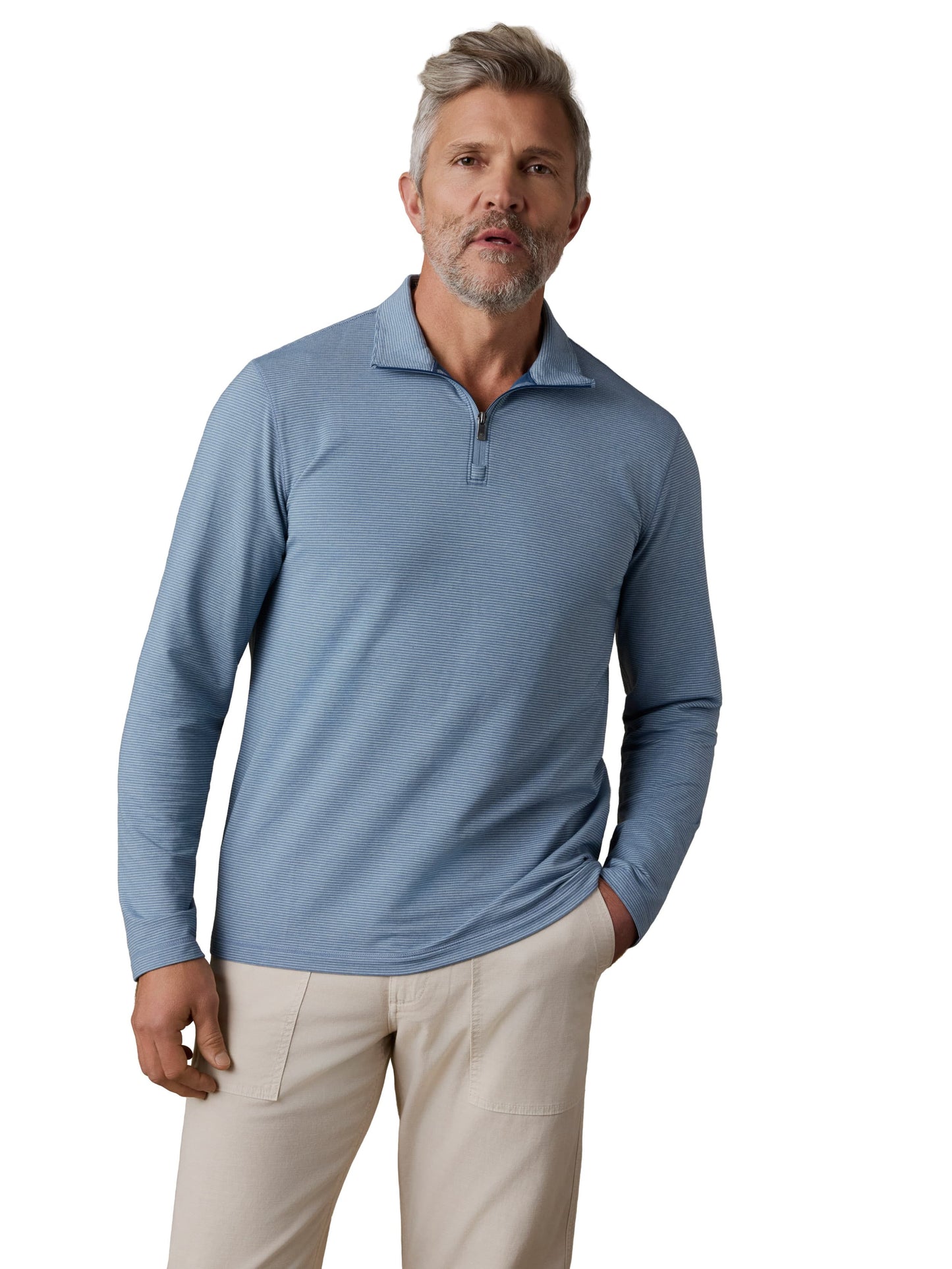 Movement Quarter Zip- Ocean Ice Stripe