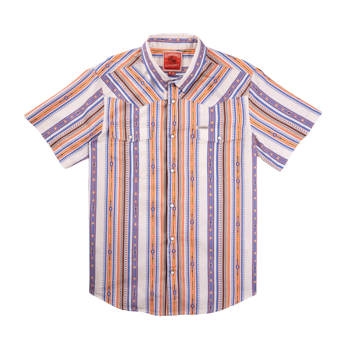 Serape Pearl Snap Short Sleeve Shirt- Southwest Stripe/Cobalt