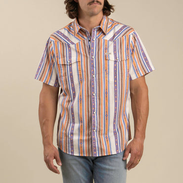 Serape Pearl Snap Short Sleeve Shirt- Southwest Stripe/Cobalt