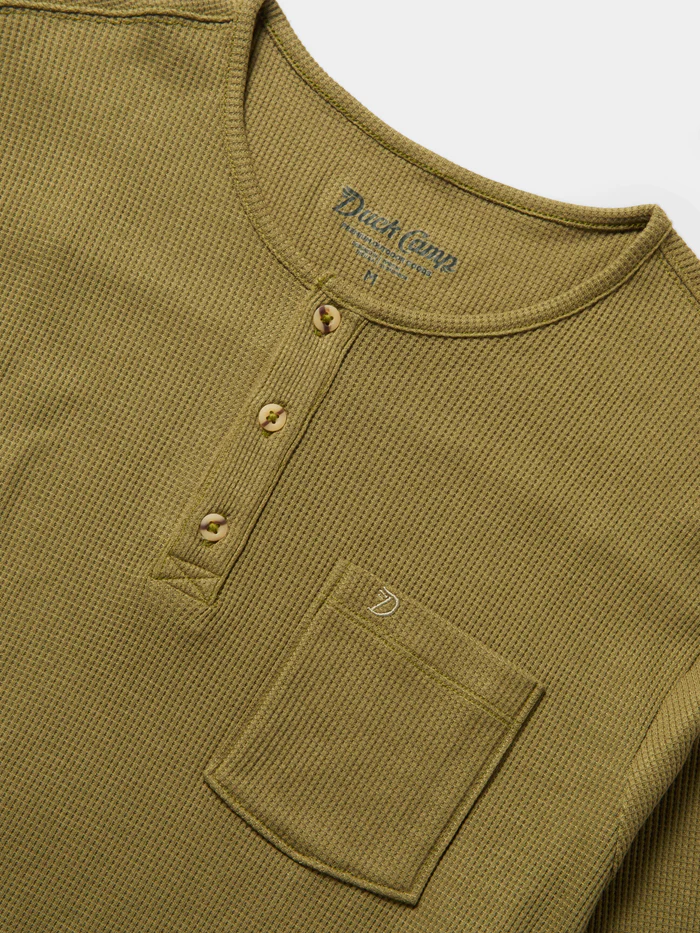 Waffle Henley Long Sleeve Shirt- Cordgrass