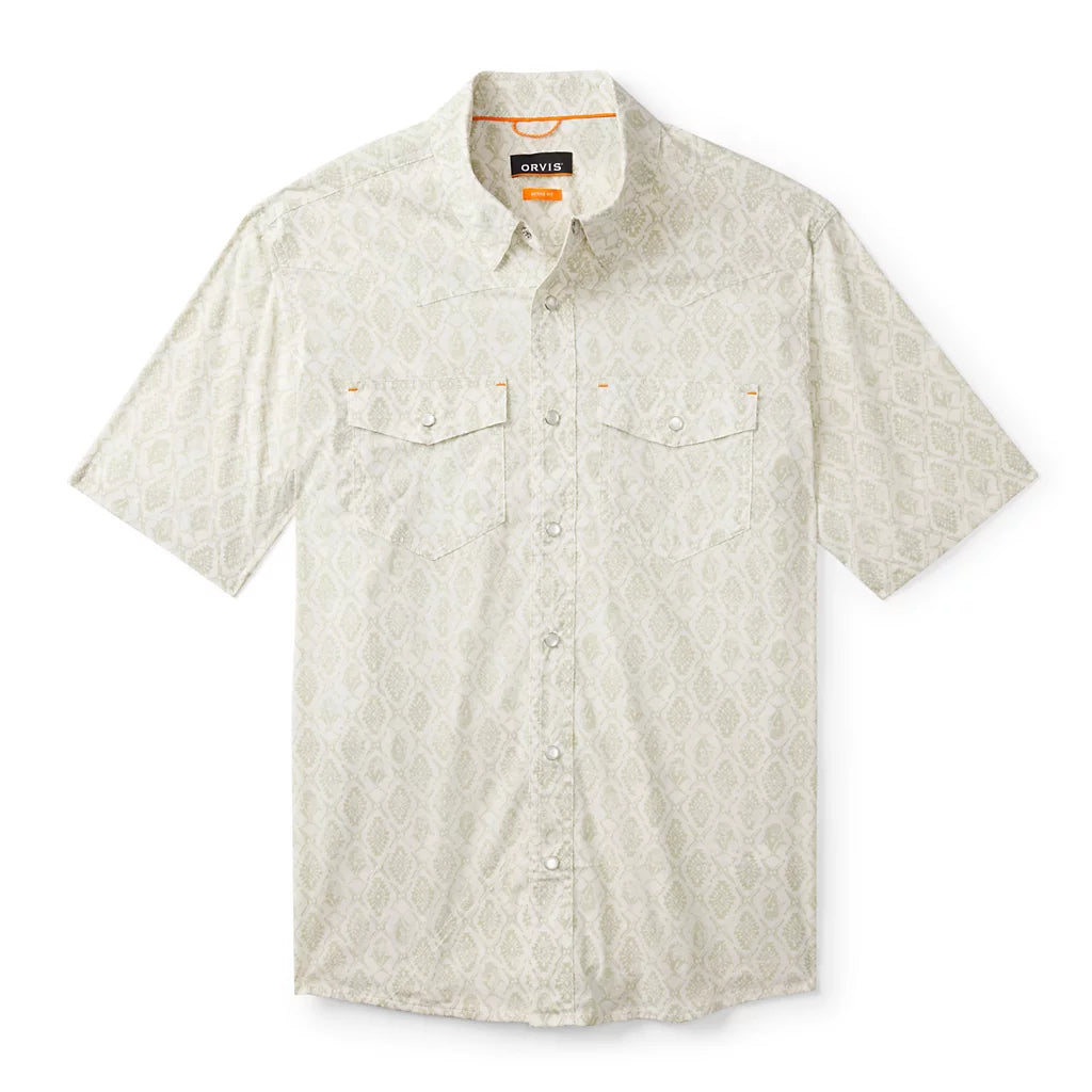 River Guide 2.0 Short Sleeve Western Shirt- Celadon/Snow Permit Kalamkari