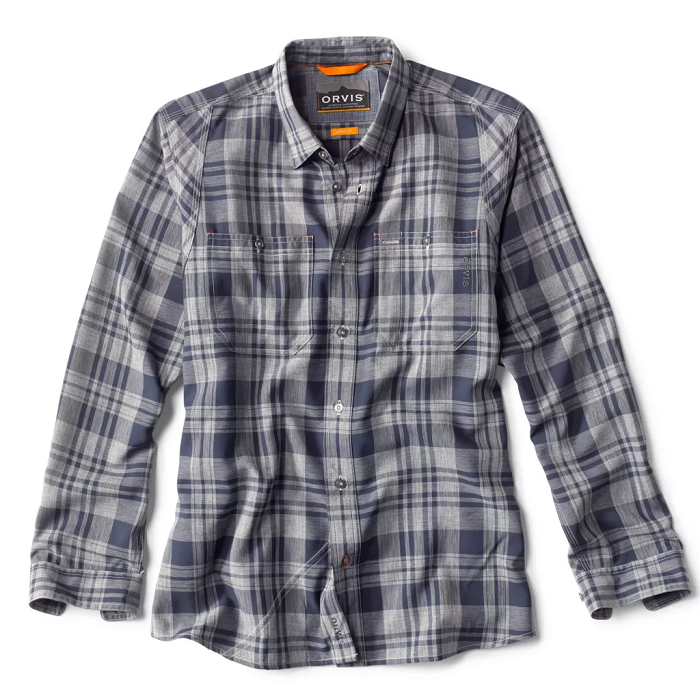 Tech Chambray Plaid Long Sleeve Work Shirt- Charcoal