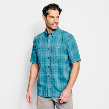 Tech Chambray Plaid Short Sleeve Work Short- Blue Lagoon