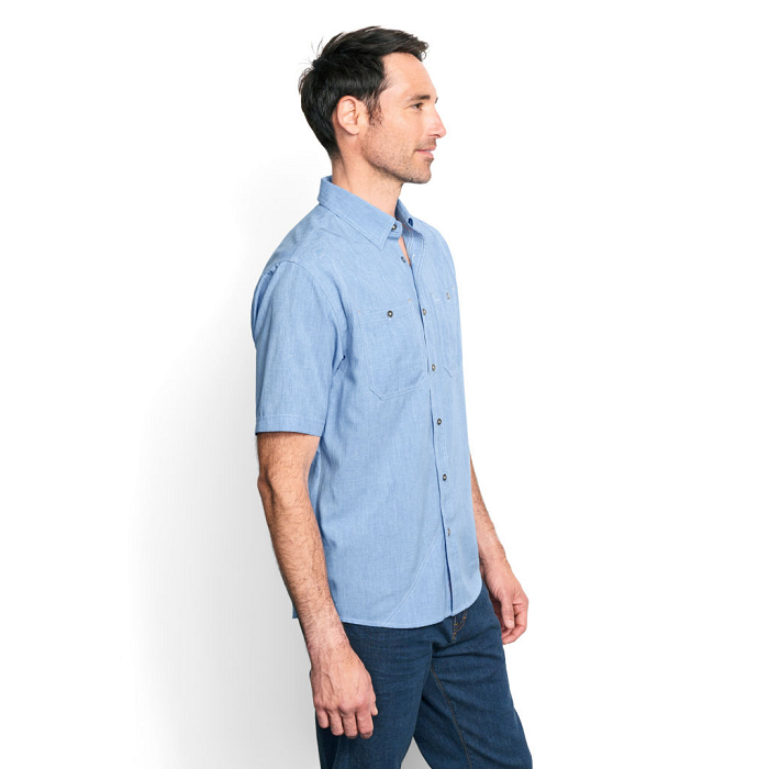 Tech Chambray Short Sleeve Work Shirt- Medium Blue