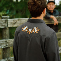 Crosscut Deluxe Long Sleeve Shirt- Orange Blossoms Antique Black
