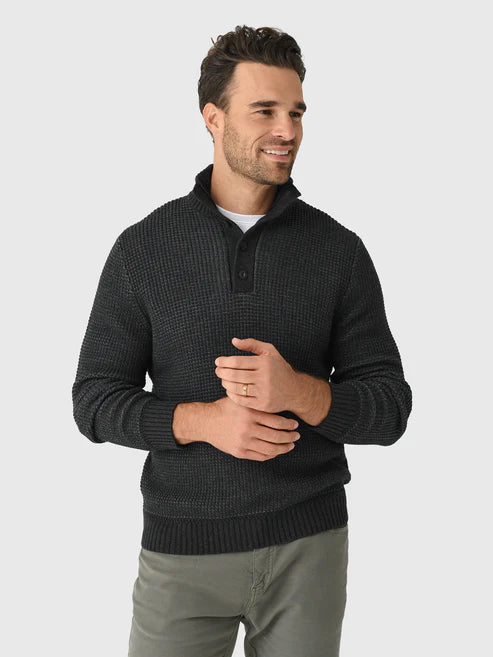 Quarter Button Sweater- Graphite Night