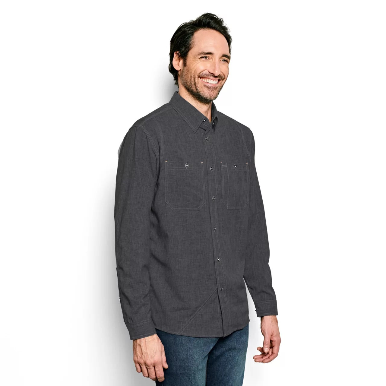 Tech Chambray Long Sleeve Work Shirt- Black