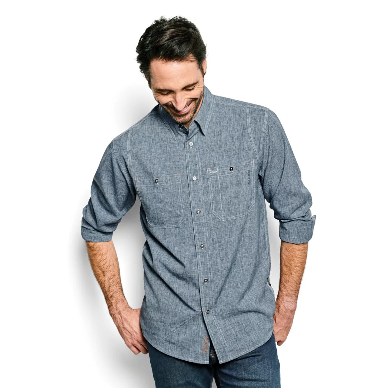 Tech Chambray Long Sleeve Work Shirt- Blue Chambray