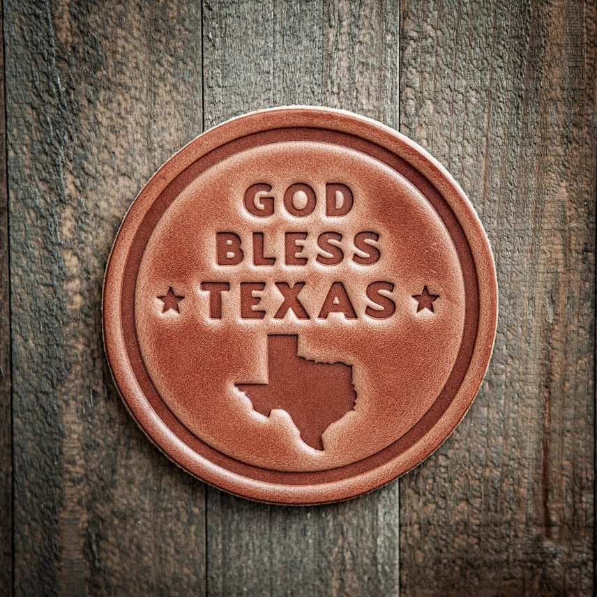 God Bless TX Leather Coaster