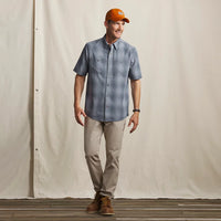 Tech Chambray Short Sleeve Work Shirt- Blue Haze / True Navy Plaid