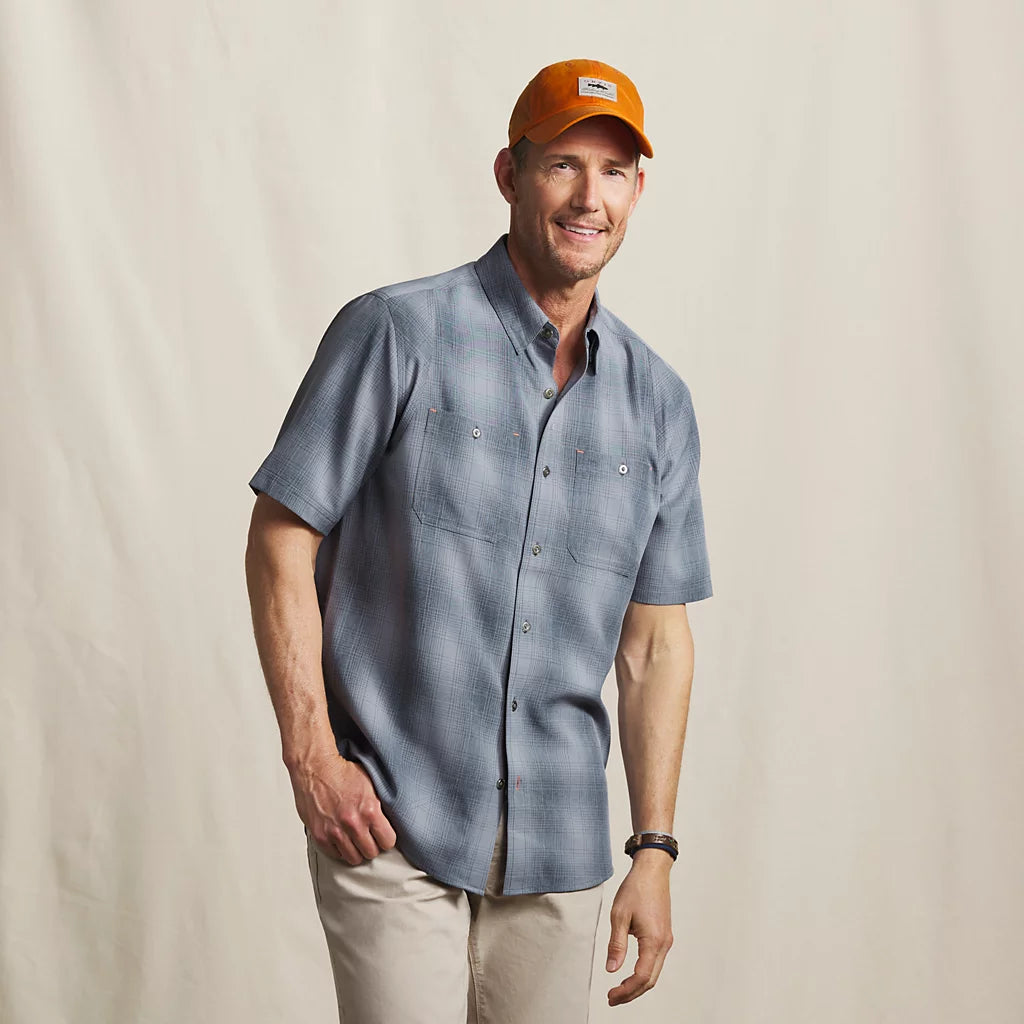 Tech Chambray Short Sleeve Work Shirt- Blue Haze / True Navy Plaid