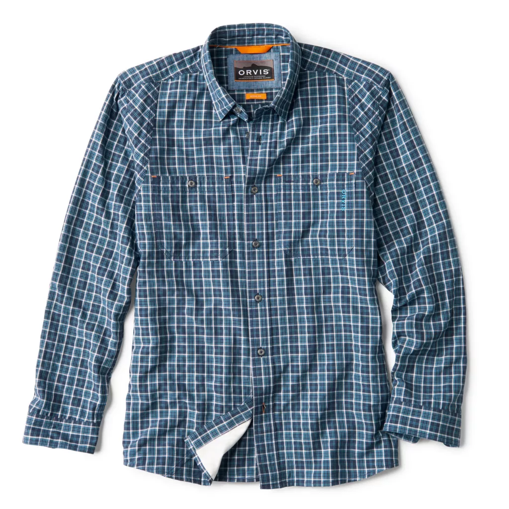 Tech Chambray Long Sleeve Plaid Work Shirt - True Navy